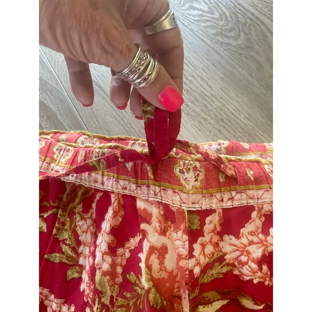 Sundance Leia Reef Pull-On Pants Floral Cropped Drawstring Pockets Medium - Picture 6 of 7